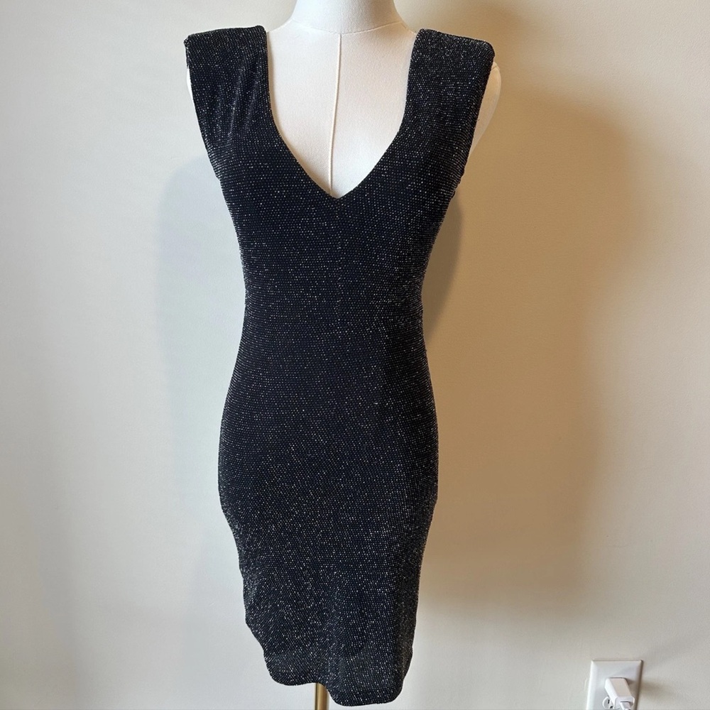 Forever 21 Sparkling Black Mini Dress with Padded Shoulders